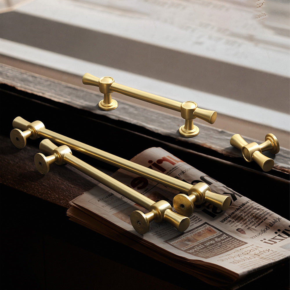 Classic Flared-End Brass T-Bar Drawer Handles & Knobs