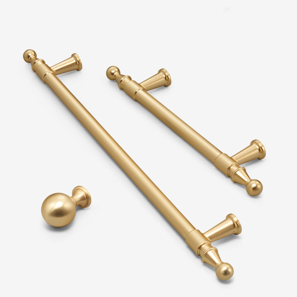 Classic Gold T-Bar Cupboard Handles with Ball Finials