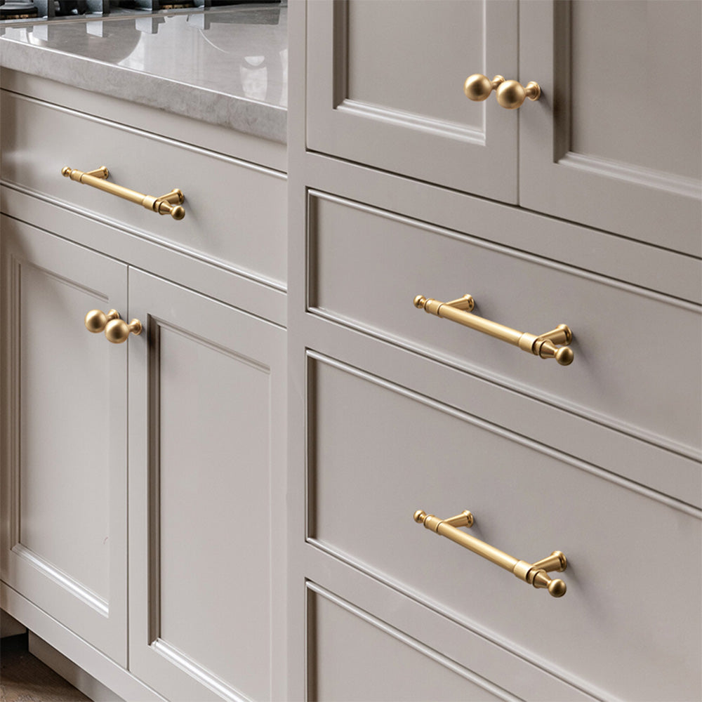 Classic Gold T-Bar Cupboard Handles with Ball Finials