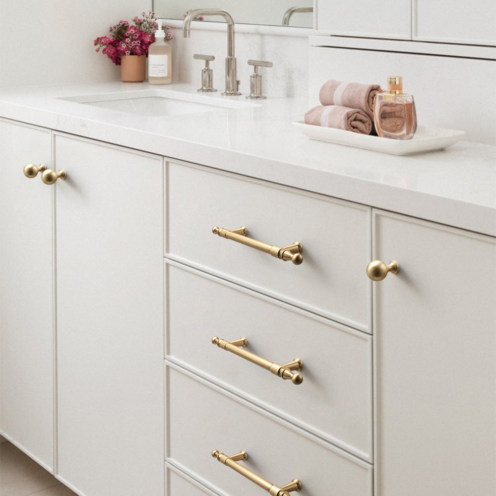 Classic Gold T-Bar Cupboard Handles with Ball Finials