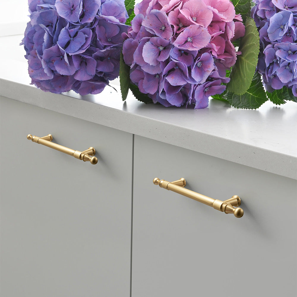 Classic Gold T-Bar Cupboard Handles with Ball Finials