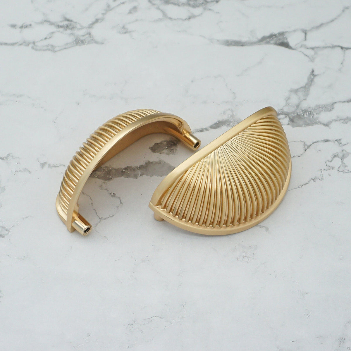 Classic Half-Moon Brass Cup Handles & Square Knobs