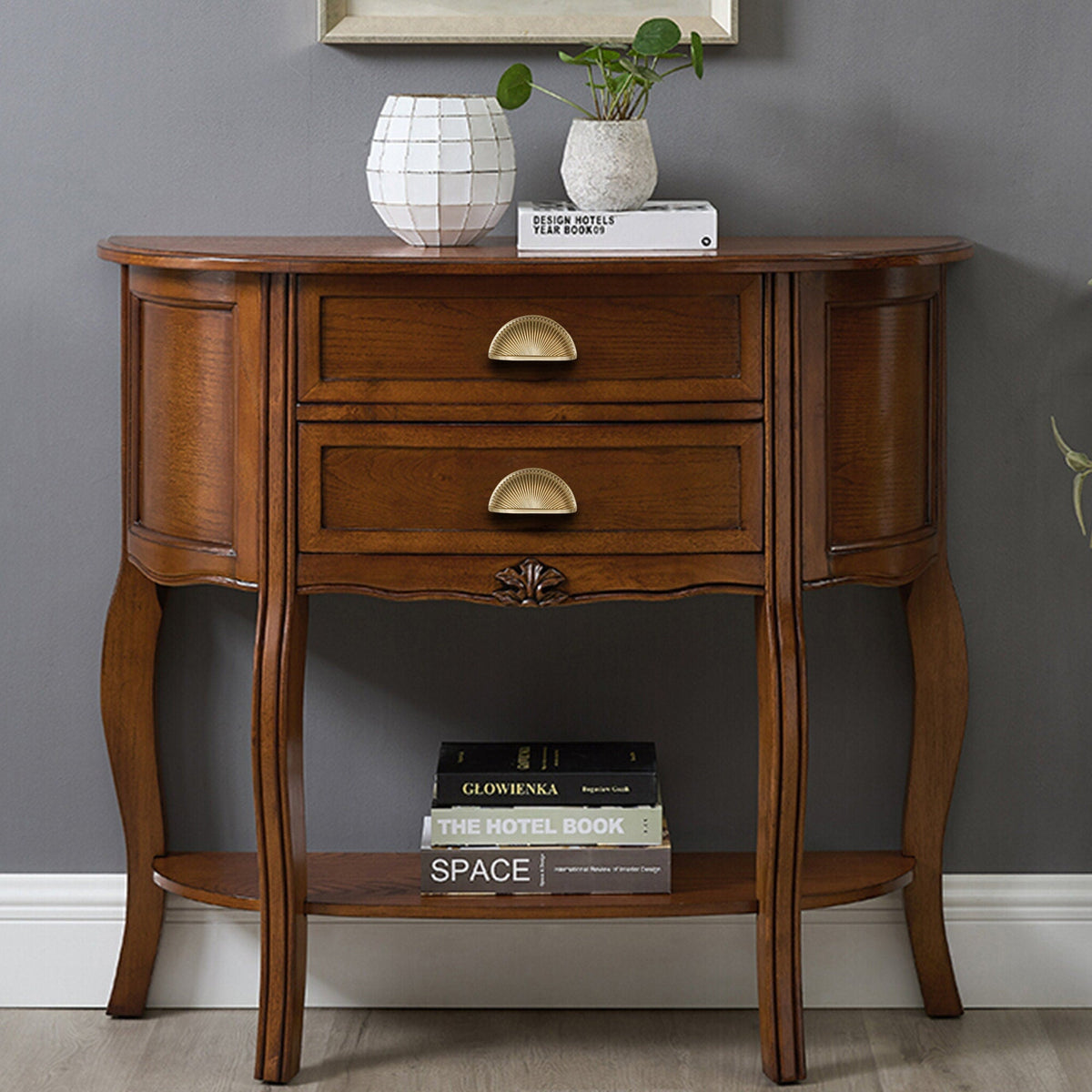 Classic Half-Moon Brass Cup Handles & Square Knobs