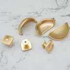 Classic Half-Moon Brass Cup Handles & Square Knobs