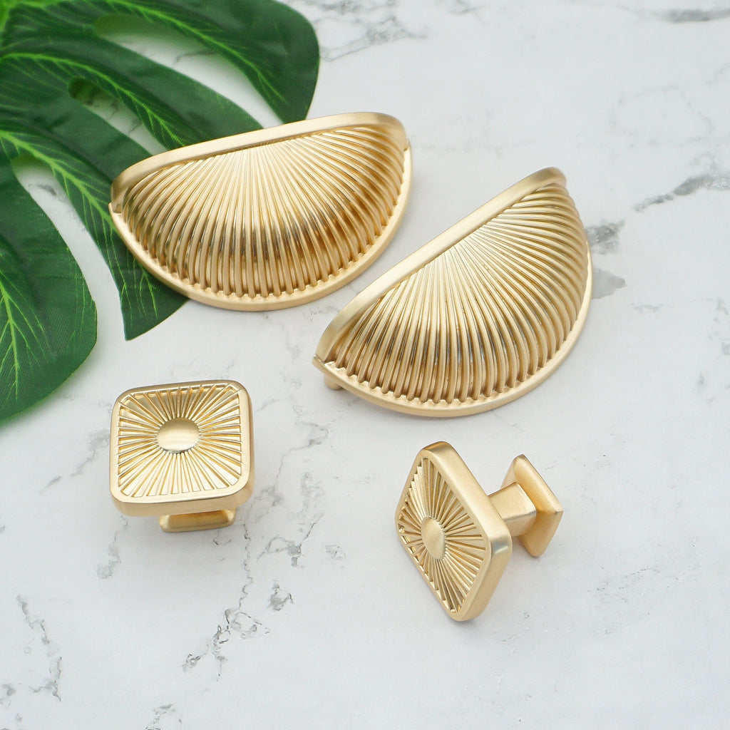 Classic Half-Moon Brass Cup Handles & Square Knobs
