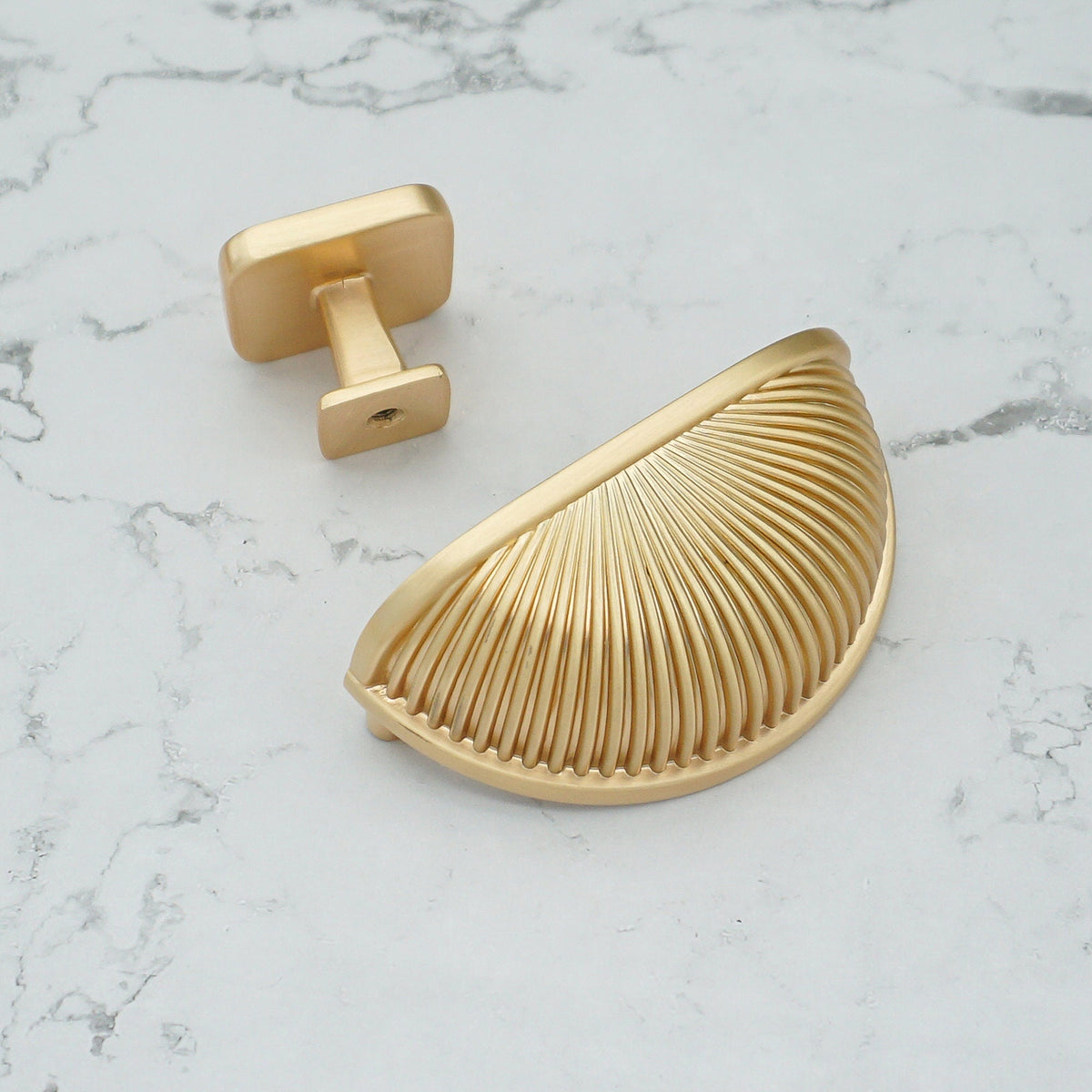 Classic Half-Moon Brass Cup Handles & Square Knobs
