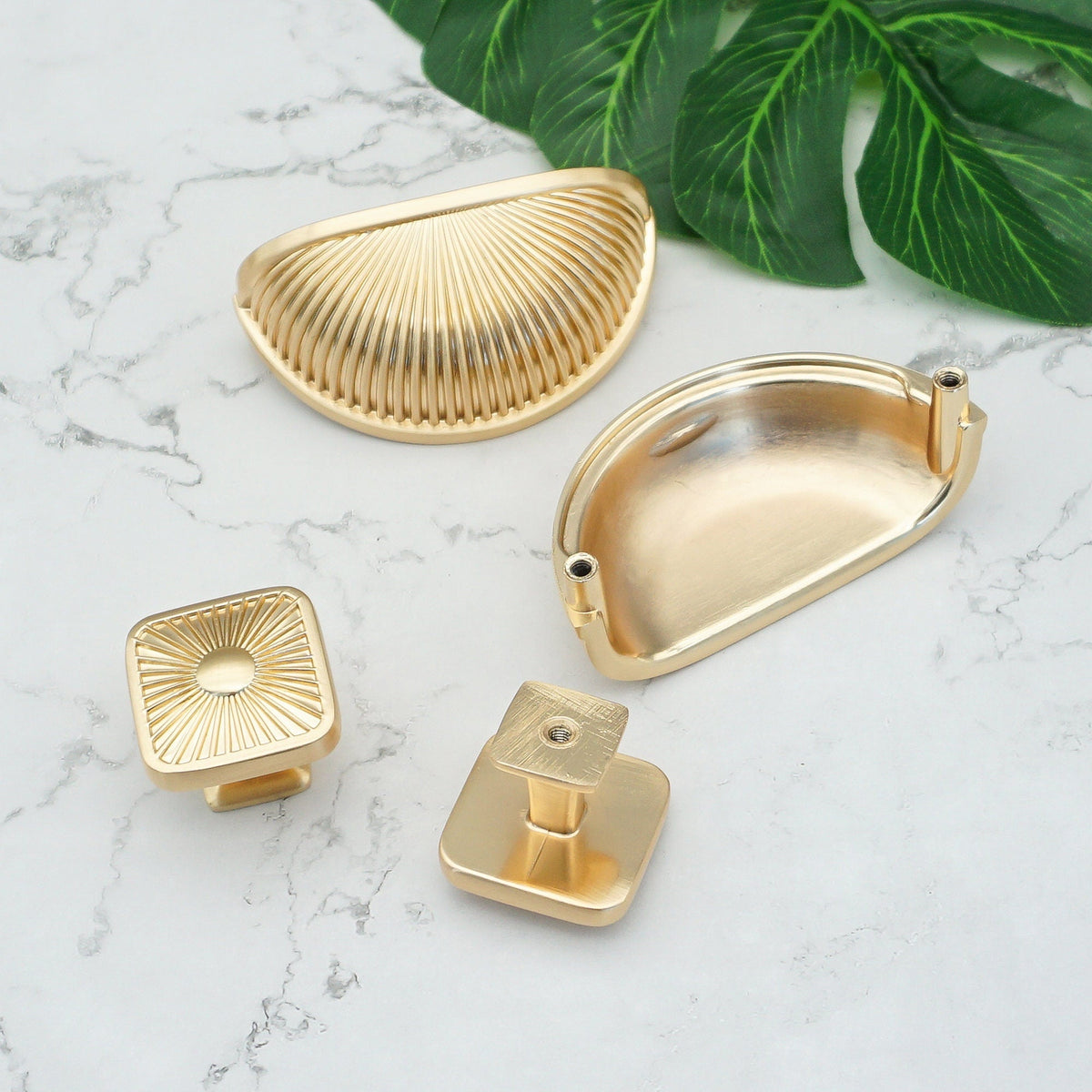 Classic Half-Moon Brass Cup Handles & Square Knobs