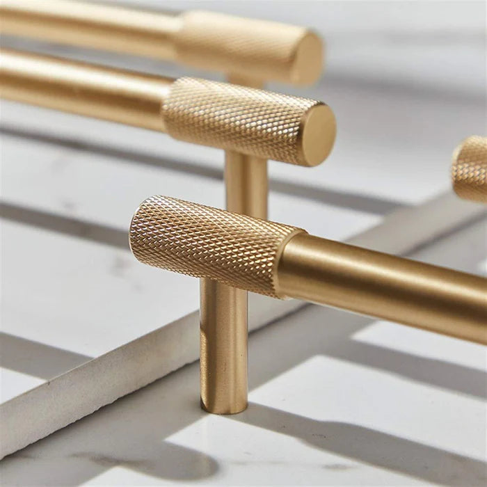 Classic Knurled Brass T-Bar Cupboard Handles & Knobs