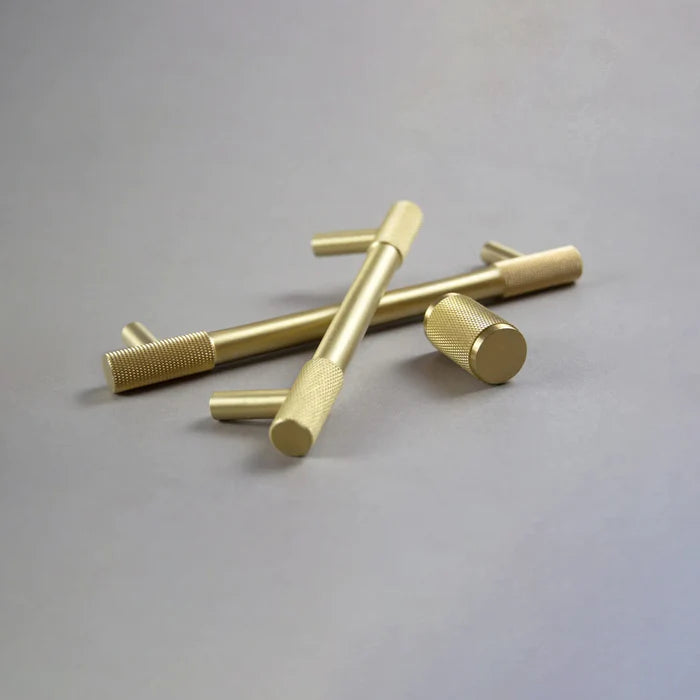 Classic Knurled Brass T-Bar Cupboard Handles & Knobs