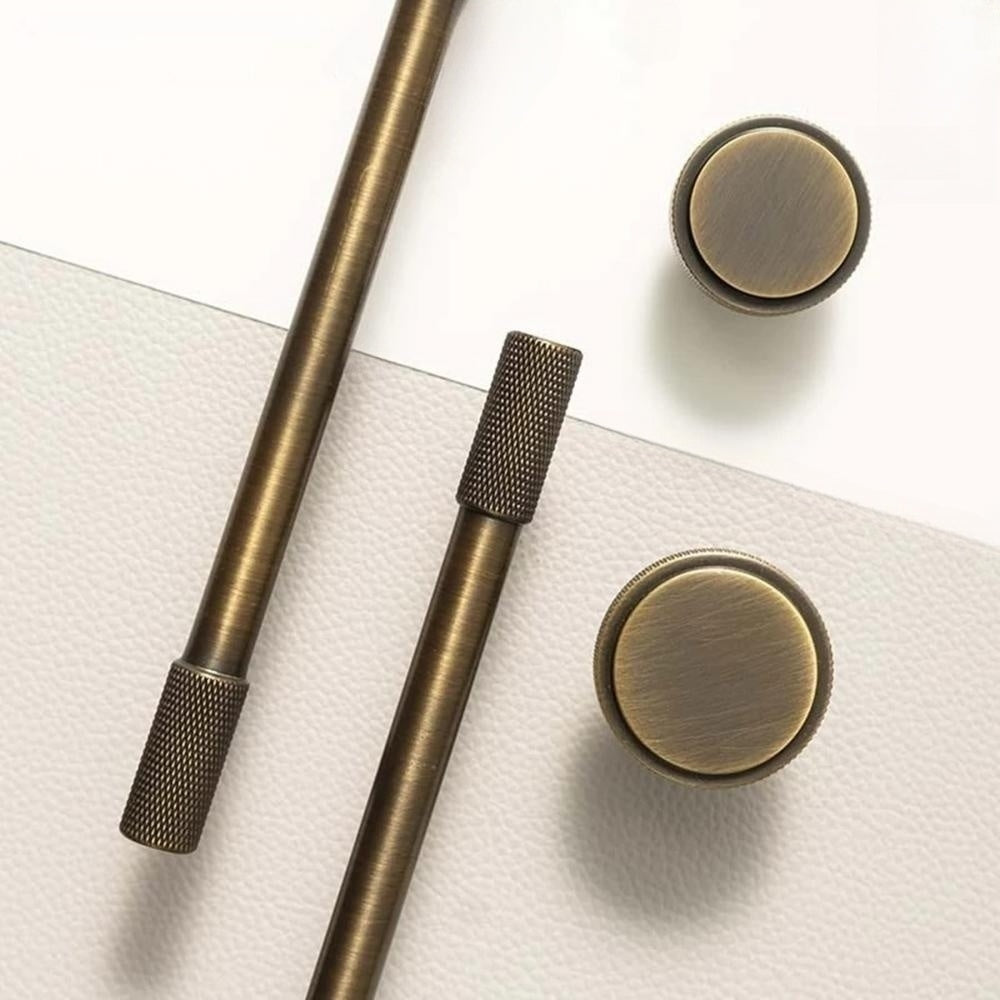 Classic Knurled Solid Brass T-Bar Cupboard Handles & Knobs