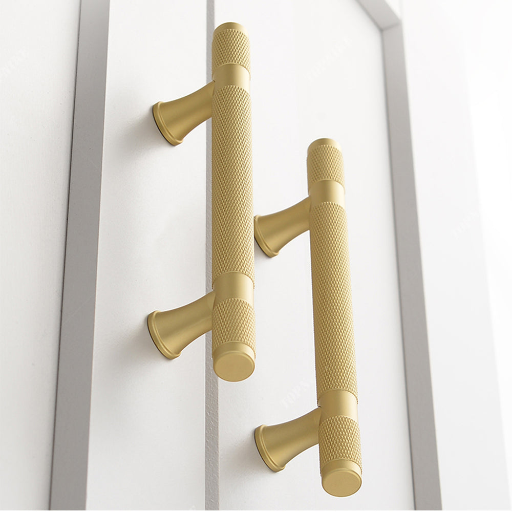 Classic Knurled Solid Brass T-Bar Drawer Handles & Knobs