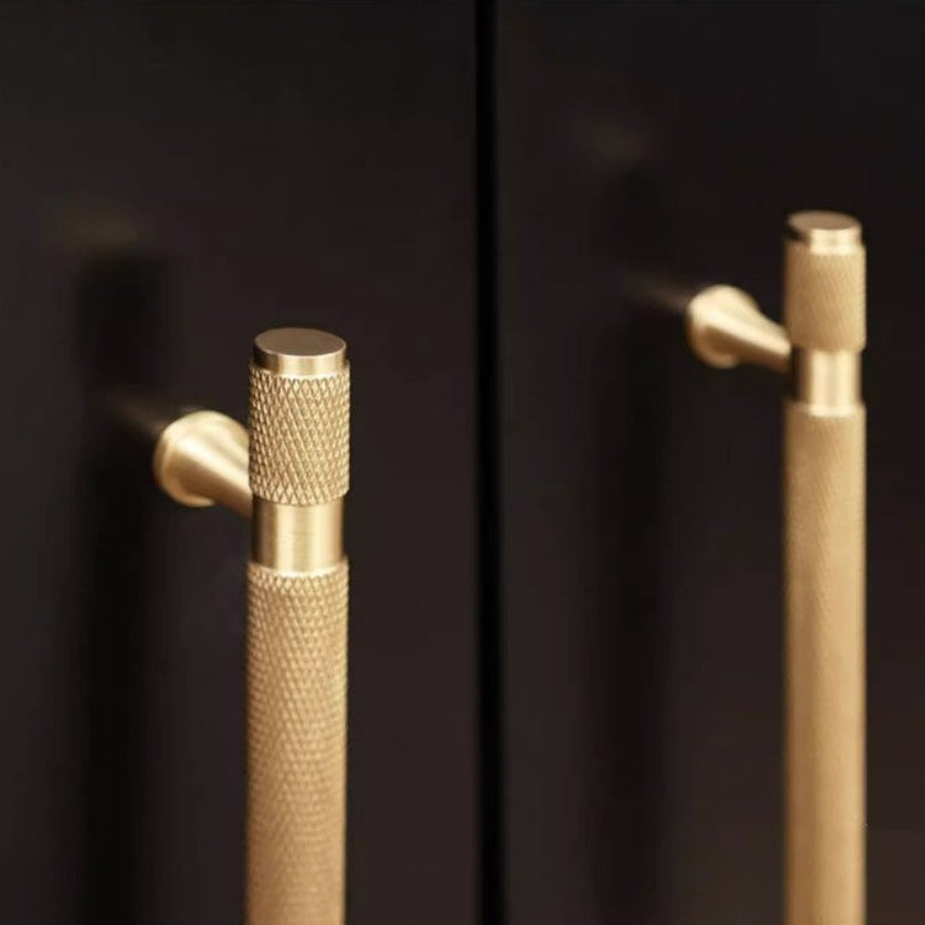 Classic Knurled Solid Brass T-Bar Drawer Handles & Knobs