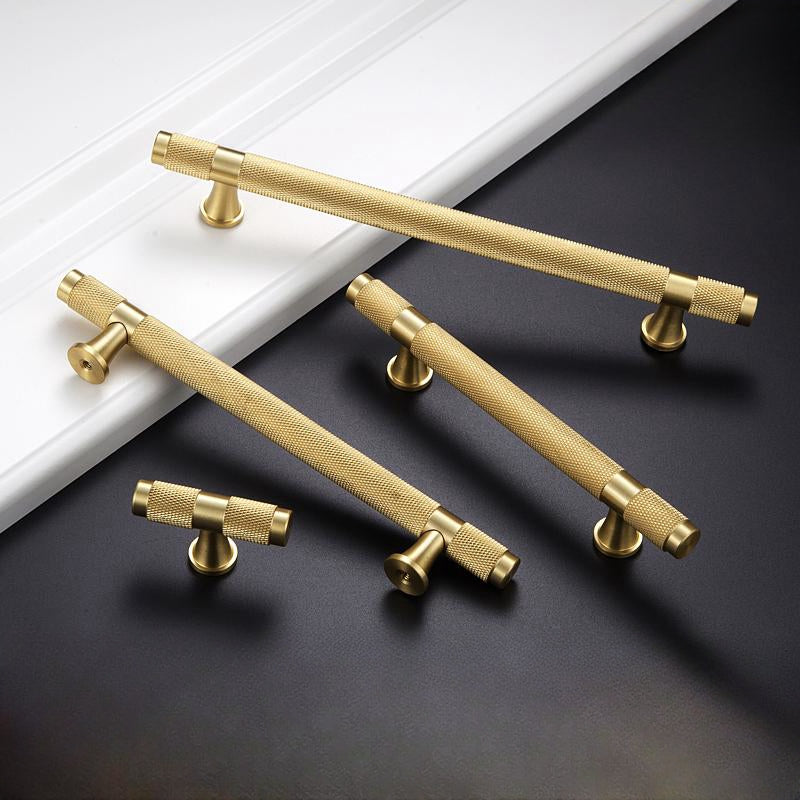 Classic Knurled Solid Brass T-Bar Drawer Handles & Knobs