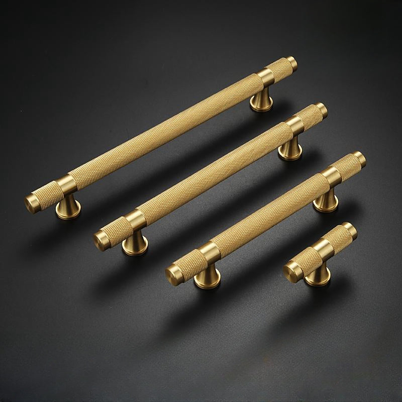 Classic Knurled Solid Brass T-Bar Drawer Handles & Knobs