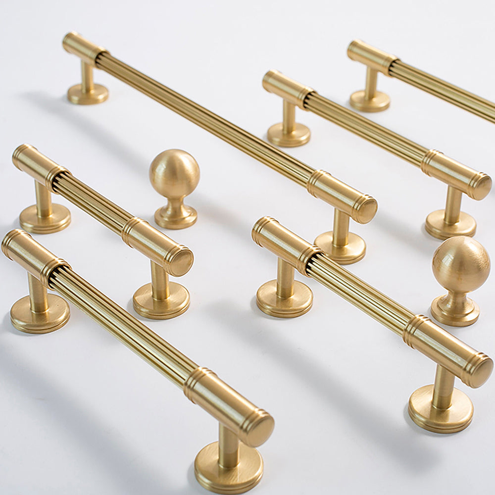 Classic Reeded Solid Brass T-Bar Cupboard Handles & Knobs