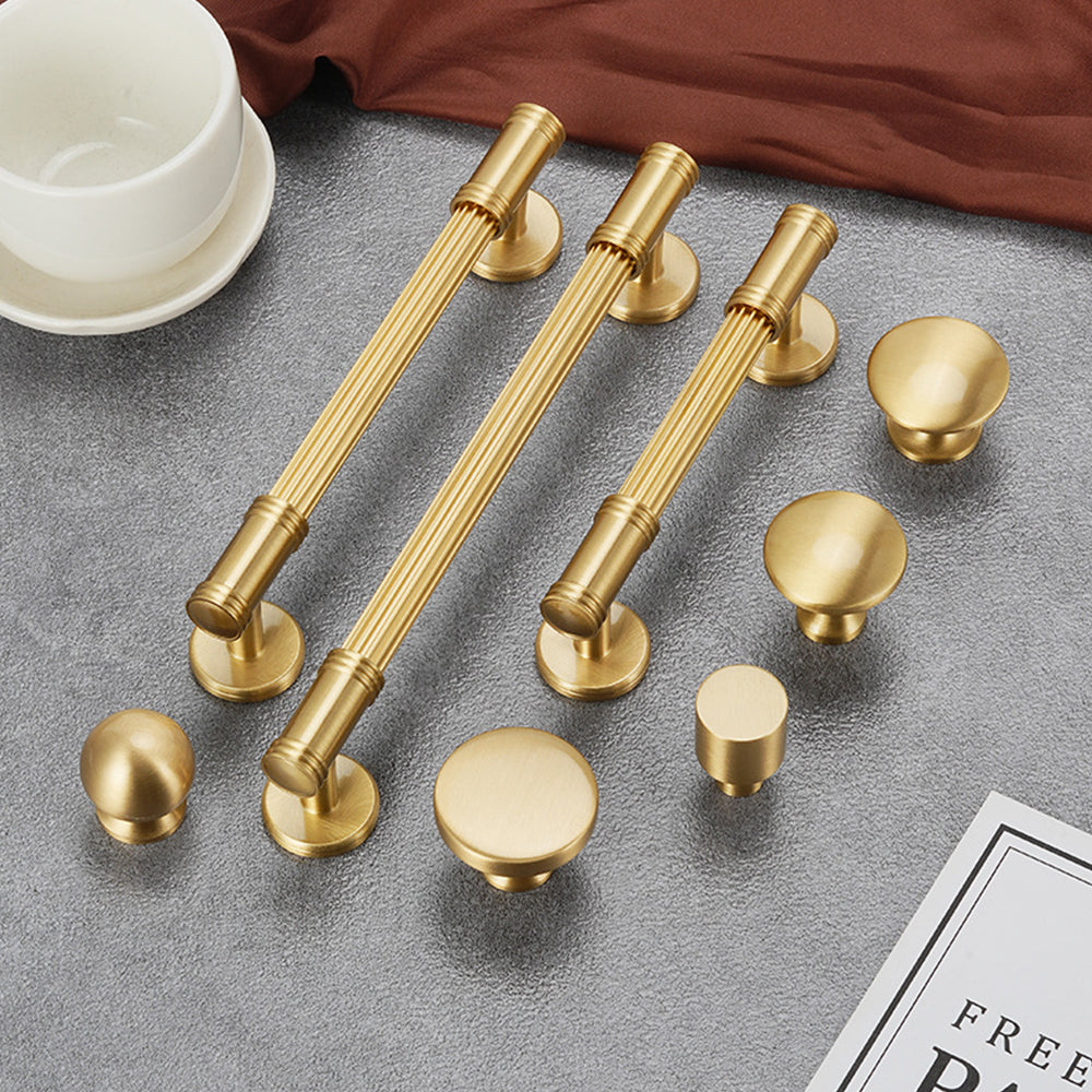 Classic Reeded Solid Brass T-Bar Cupboard Handles & Knobs