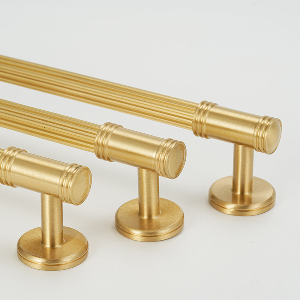 Classic Reeded Solid Brass T-Bar Cupboard Handles & Knobs