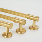Classic Reeded Solid Brass T-Bar Cupboard Handles & Knobs
