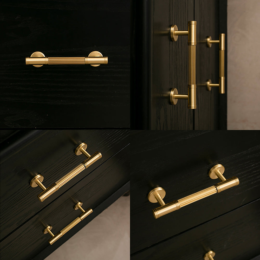 Classic Reeded Solid Brass T-Bar Cupboard Handles & Knobs