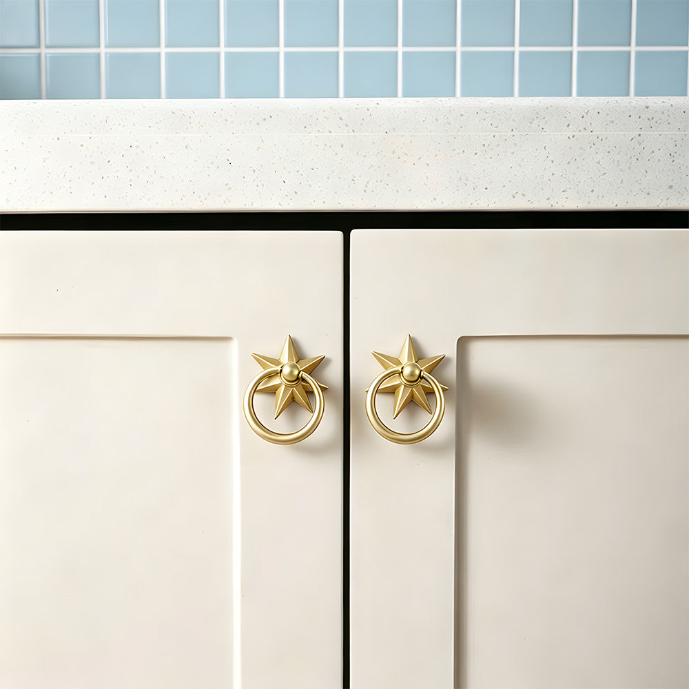 Classic Solid Brass Star Drop Ring Pull Handles