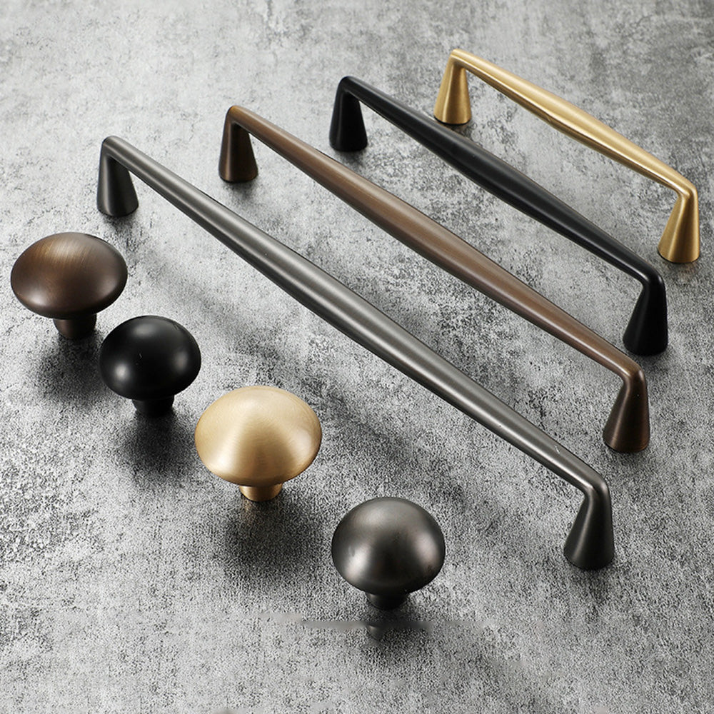 Classic Tapered Brass Cupboard Handles & Mushroom Knobs