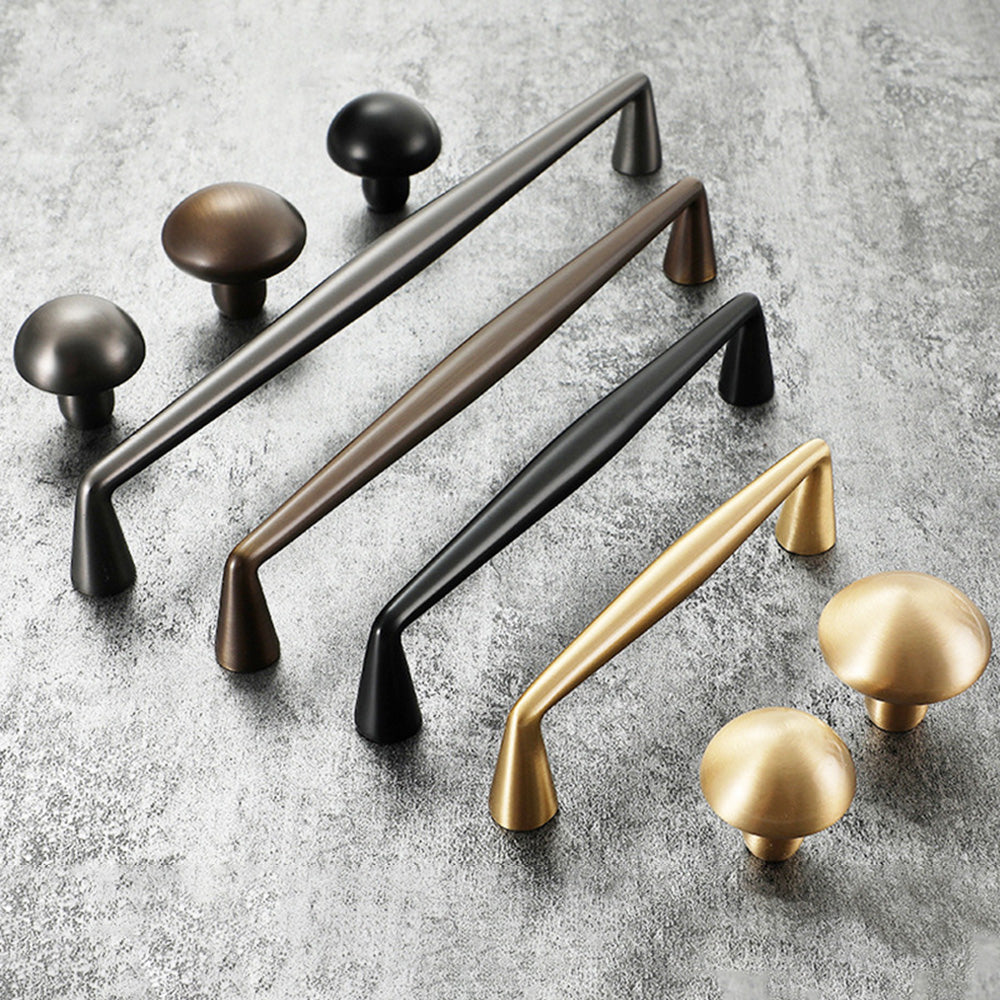 Classic Tapered Brass Cupboard Handles & Mushroom Knobs