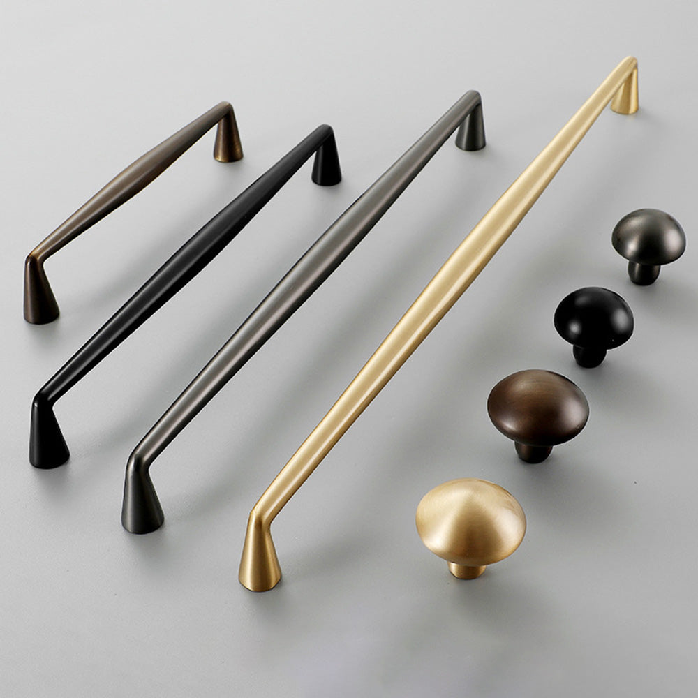 Classic Tapered Brass Cupboard Handles & Mushroom Knobs