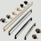 Classic Tapered Brass Cupboard Handles & Mushroom Knobs