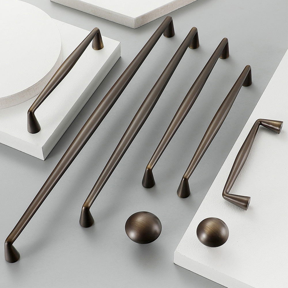 Classic Tapered Brass Cupboard Handles & Mushroom Knobs
