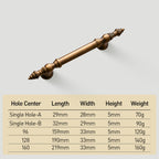 Classical Brass Bar Cupboard Handles with Finial Ends