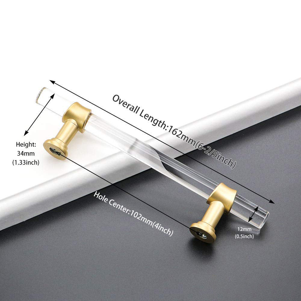 Clear Acrylic and Gold Round T-Bar Drawer Handles & Knobs