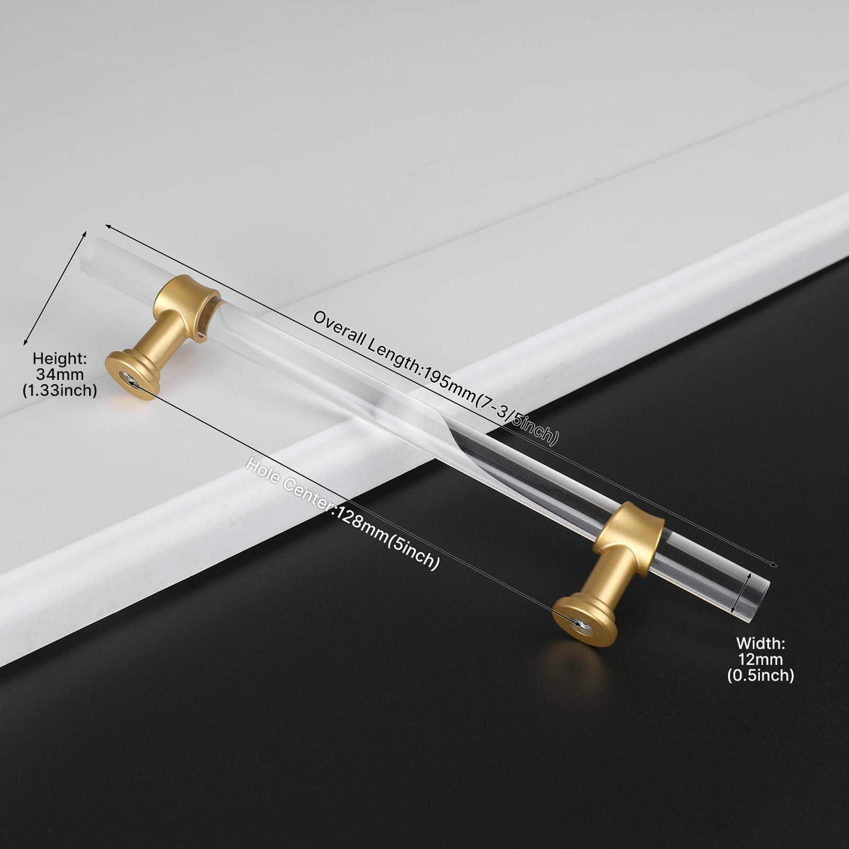 Clear Acrylic and Gold Round T-Bar Drawer Handles & Knobs