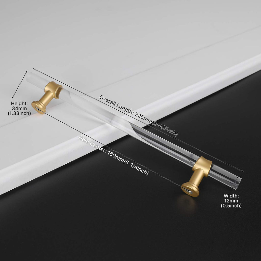 Clear Acrylic and Gold Round T-Bar Drawer Handles & Knobs
