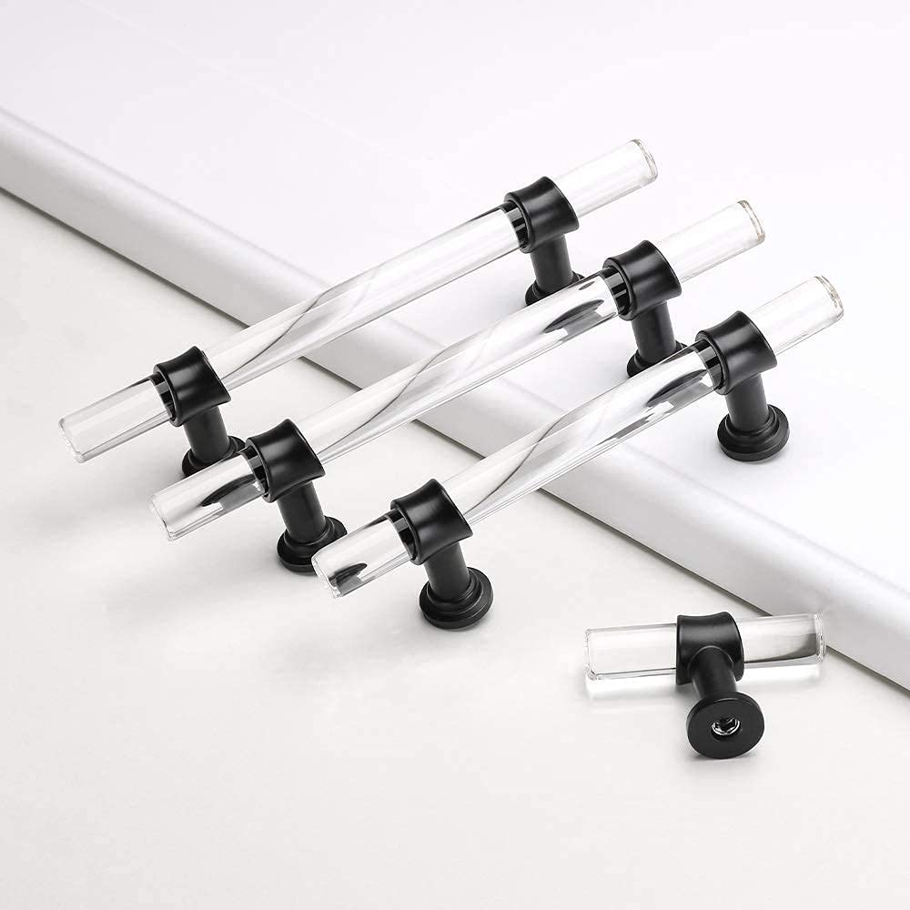 Clear Acrylic and Gold Round T-Bar Drawer Handles & Knobs