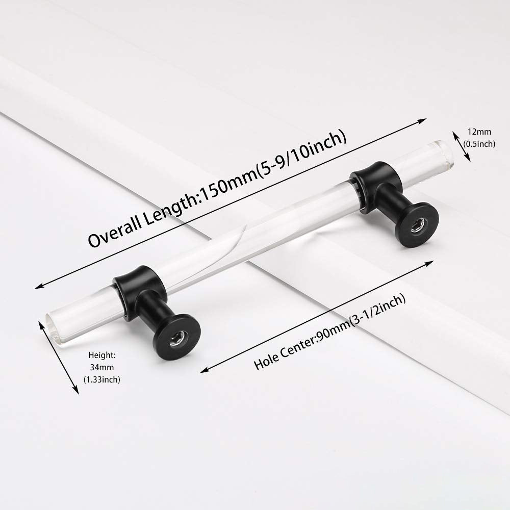 Clear Acrylic and Gold Round T-Bar Drawer Handles & Knobs