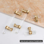 Clear Acrylic and Gold Round T-Bar Drawer Handles & Knobs