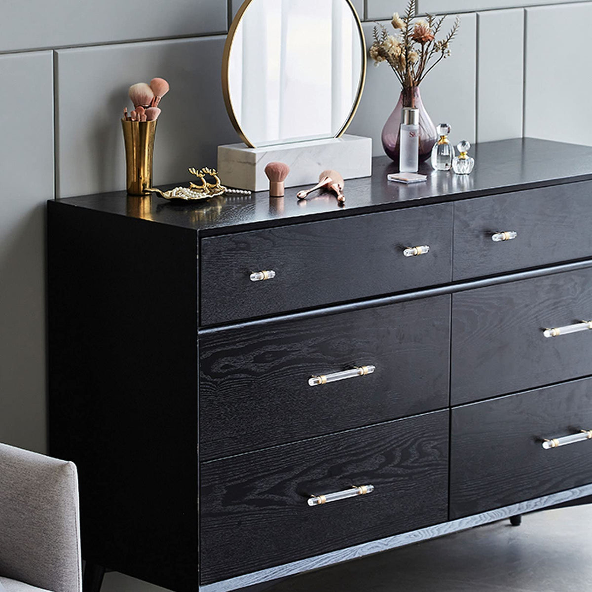 Clear Acrylic and Gold Round T-Bar Drawer Handles & Knobs