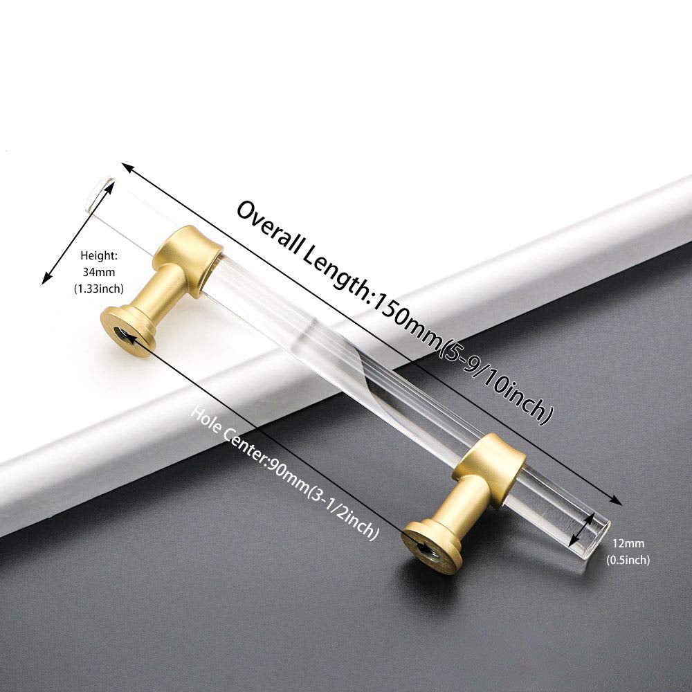 Clear Acrylic and Gold Round T-Bar Drawer Handles & Knobs