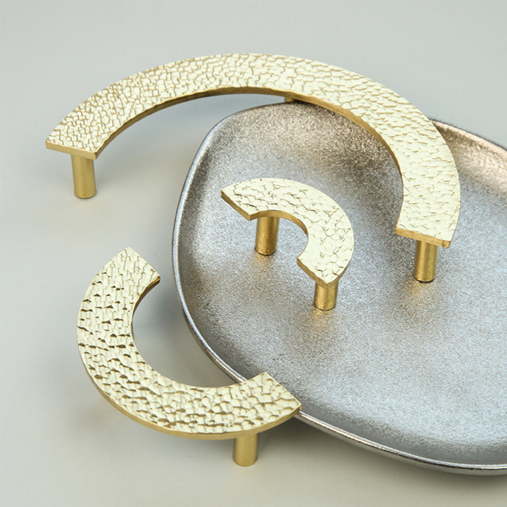 Contemporary Hammered-Effect Semi-Circle Brass Cupboard Handles