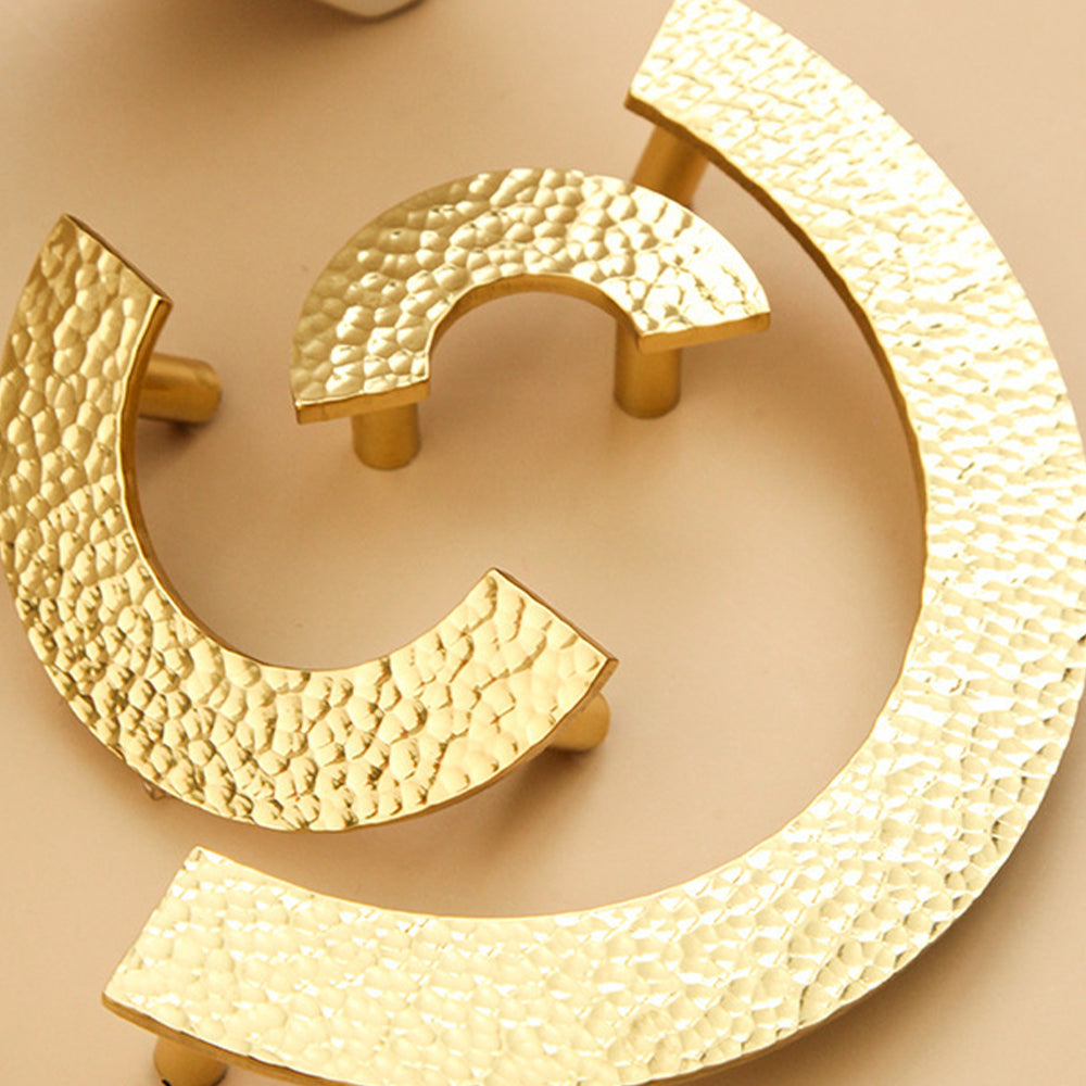 Contemporary Hammered-Effect Semi-Circle Brass Cupboard Handles
