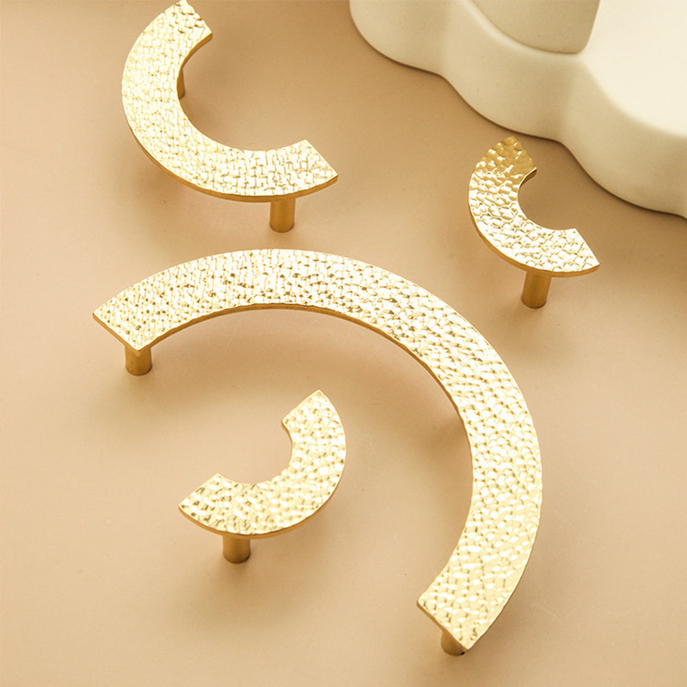 Contemporary Hammered-Effect Semi-Circle Brass Cupboard Handles