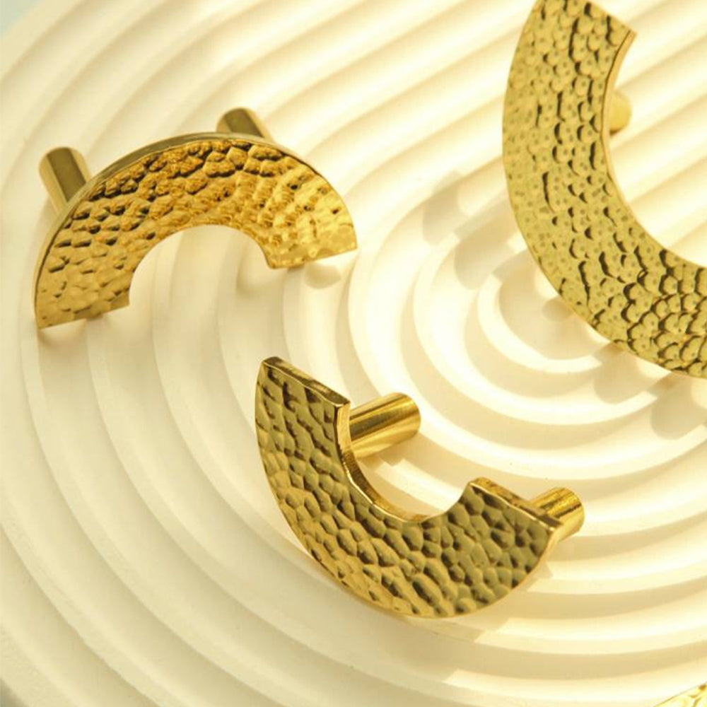 Contemporary Hammered-Effect Semi-Circle Brass Cupboard Handles