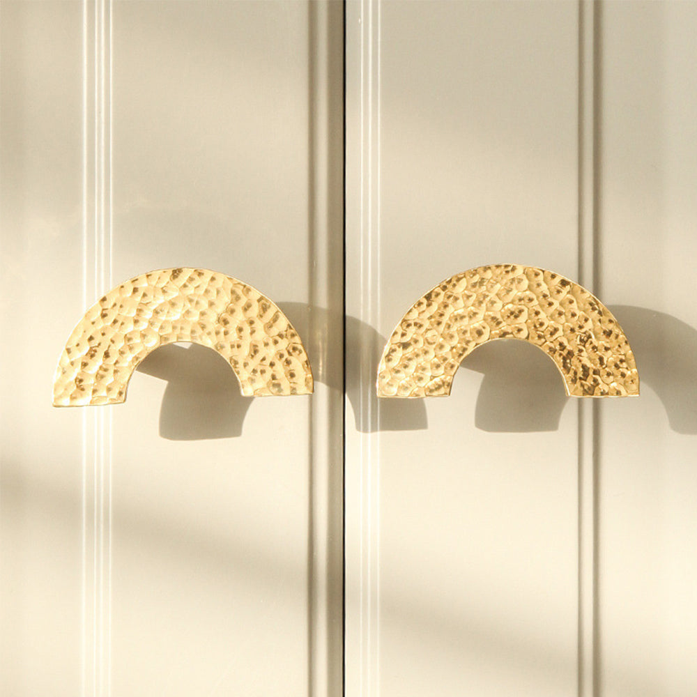 Contemporary Hammered-Effect Semi-Circle Brass Cupboard Handles