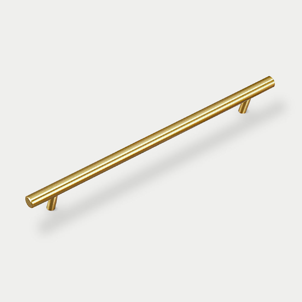 Contemporary Round T-Bar Kitchen Cupboard Handles in Brushed Brass Finish
