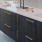Contemporary Round T-Bar Kitchen Cupboard Handles in Brushed Brass Finish