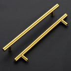 Contemporary Round T-Bar Kitchen Cupboard Handles in Brushed Brass Finish