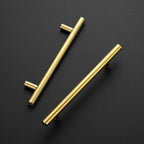 Contemporary Round T-Bar Kitchen Cupboard Handles in Brushed Brass Finish