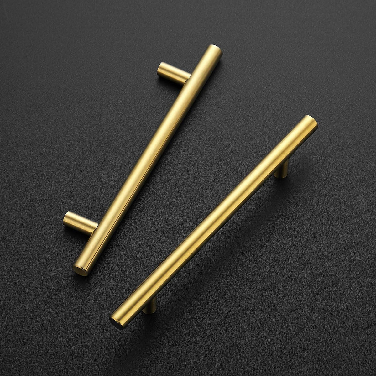 Contemporary Round T-Bar Kitchen Cupboard Handles in Brushed Brass Finish