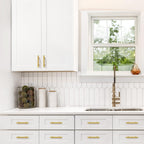 Contemporary Round T-Bar Kitchen Cupboard Handles in Brushed Brass Finish