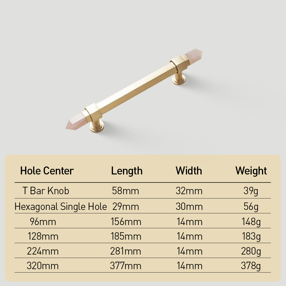 Crystal Point Hexagonal Brass T-Bar Cupboard Handles & Knobs